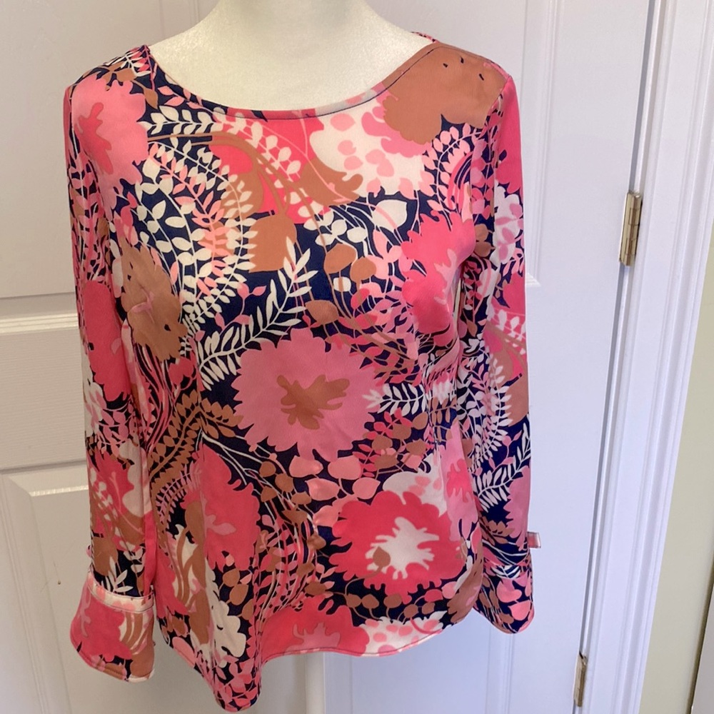 Talbots petite colorful pink and blue blouse